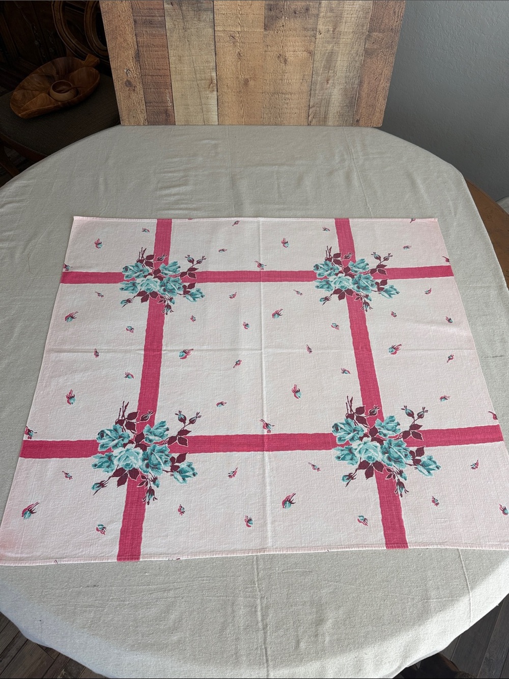 Vintage MCM Floral Square Small Accent Tablecloth